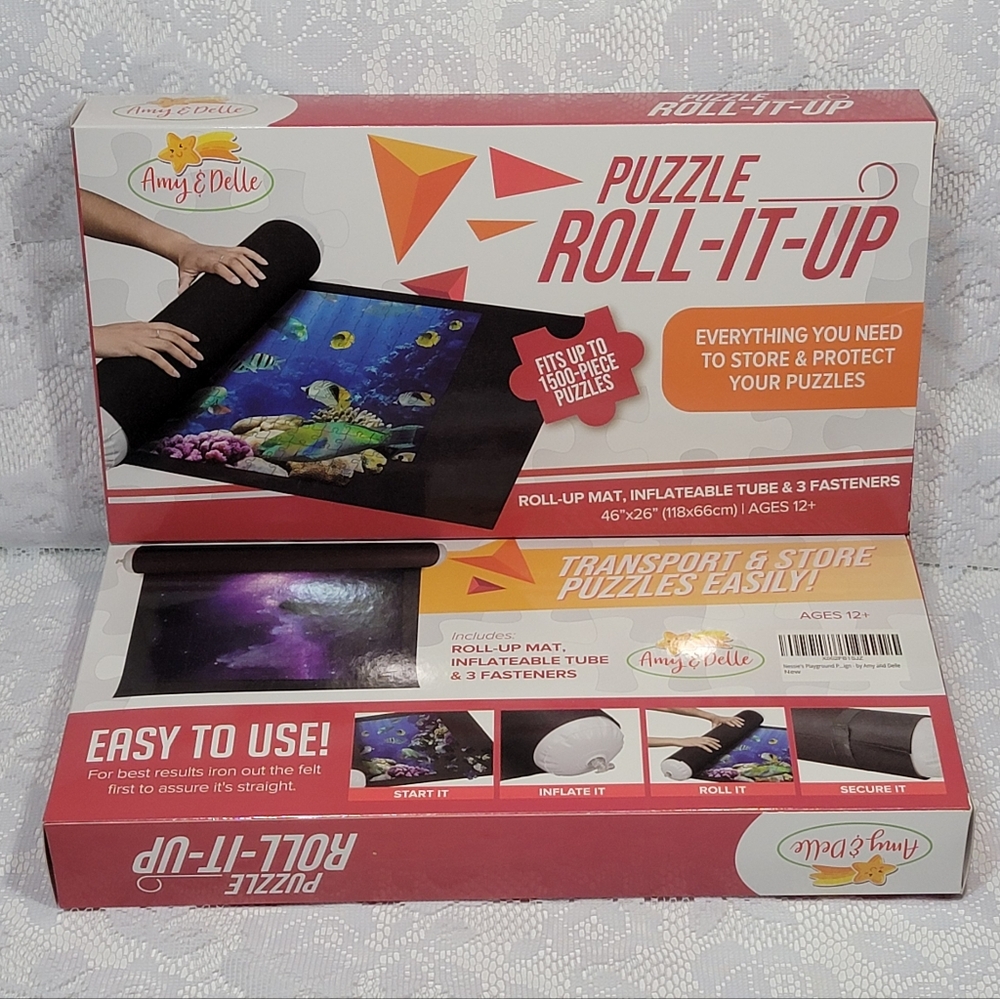 Lot Of 2 Puzzle Jigsaw Roll Up Mat Transport & Store up to 1500 Pieces 46"x26"